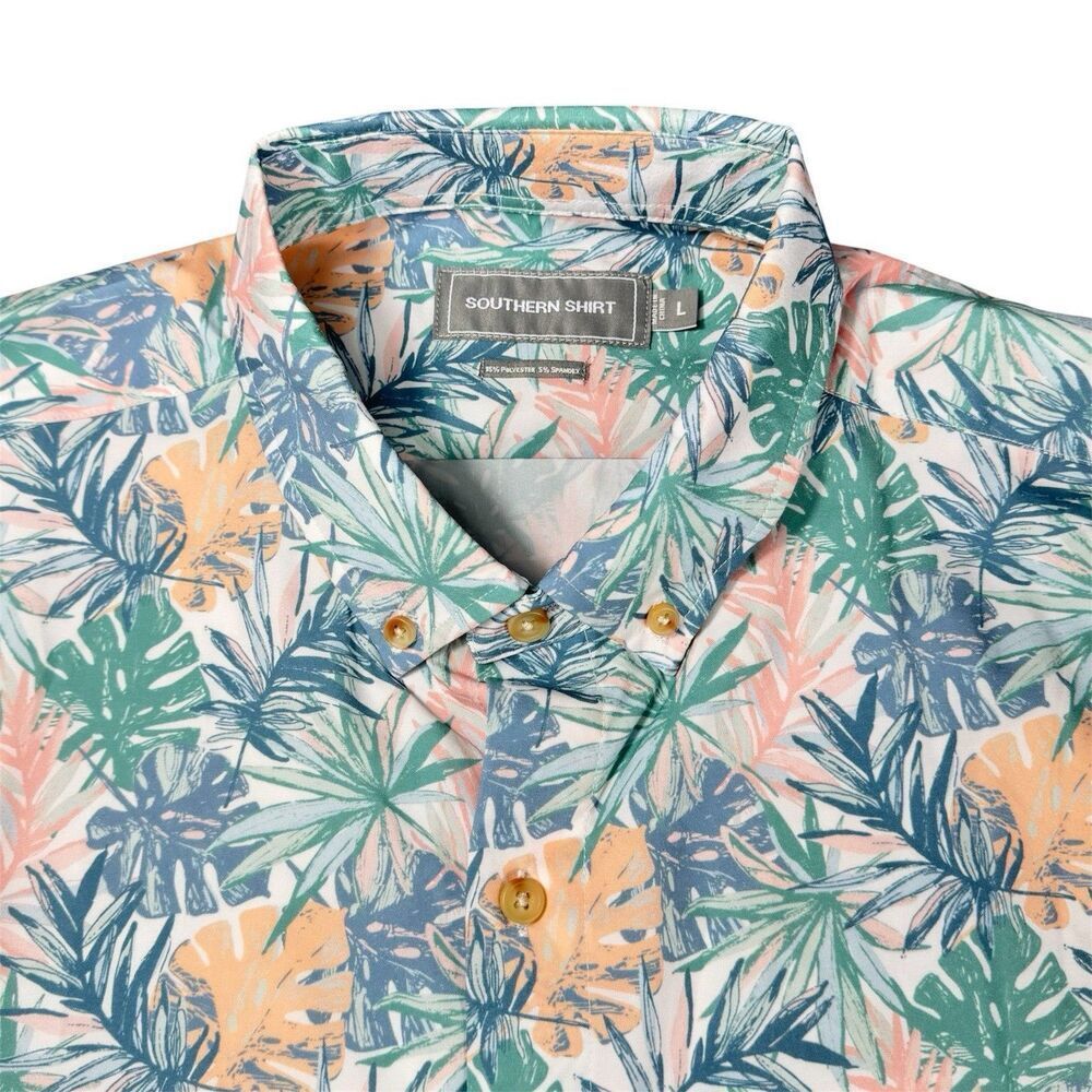 Southern Shirt Co Sz L Mens Short Sleeve Hawaiian Tropical Monstera Leaf Print